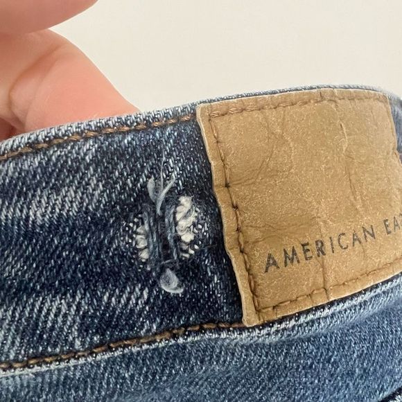 American Eagle Mom Dark Blue Wash Distressed Stretch Skinny Denim Jeans Size 0‎ - Picture 8 of 16